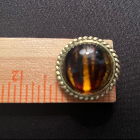 Vintage W. Germany Tiger's Eye Amber Scarf Clip Glass Cabochon Marked - Picture 3 of 3